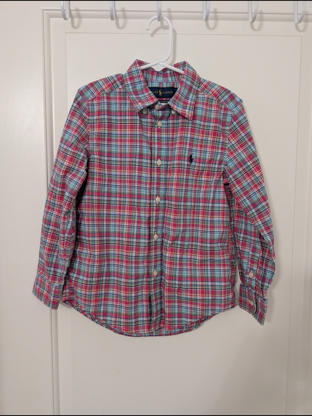 Ralph Lauren Boys Plaid Button-Down Shirt in Red & Blue Size 6